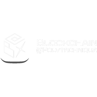 Logo Blockchain polytechnique blanc, partenaire de notre agence de communication